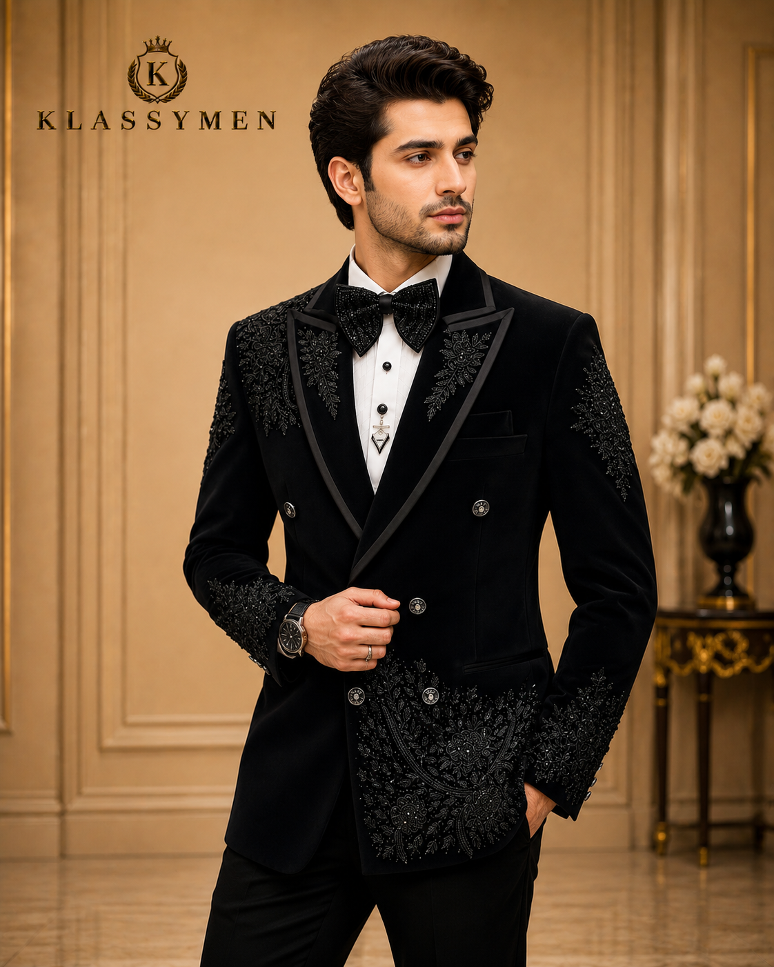 The KlassyMen Slim Fit Sharkskin Tuxedo