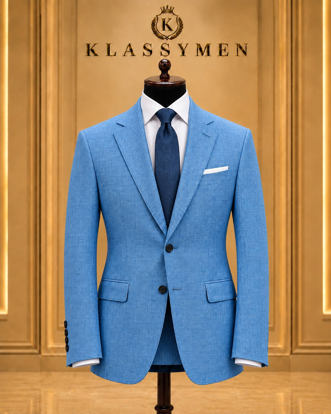 Blue Textured Two-Button Suit Jacket