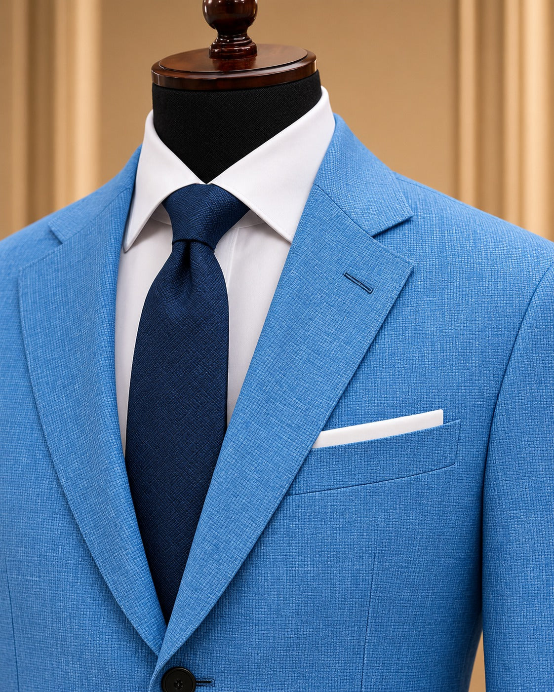Blue Textured Two-Button Suit Jacket